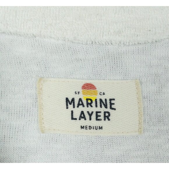 Marine Layer Terry Cloth Stripe Polo Shirt Men's Medium White Green Towel Summer - Picture 3 of 12